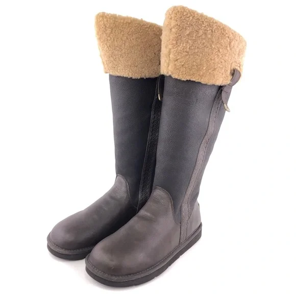 UGG Locarno Brown Leather Tall Winter Boots 8 - Picture 3 of 15